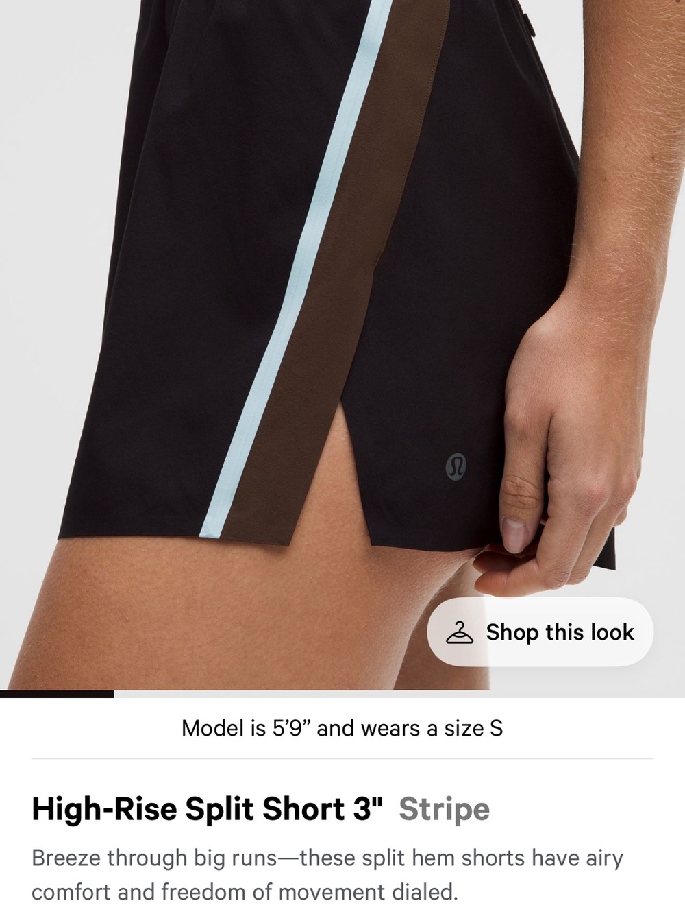 Lululemon High-Rise Split Short with Stripe - Black, light blue & brown